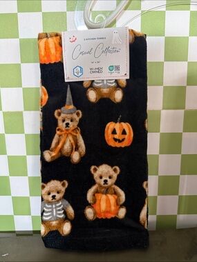 Halloween Teddy Bear Kitchen Towel Set - Black & Orange